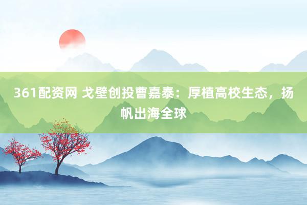 361配资网 戈壁创投曹嘉泰：厚植高校生态，扬帆出海全球